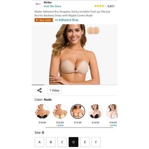NEW Niidor Adhesive Strapless Bra in Nude (D)